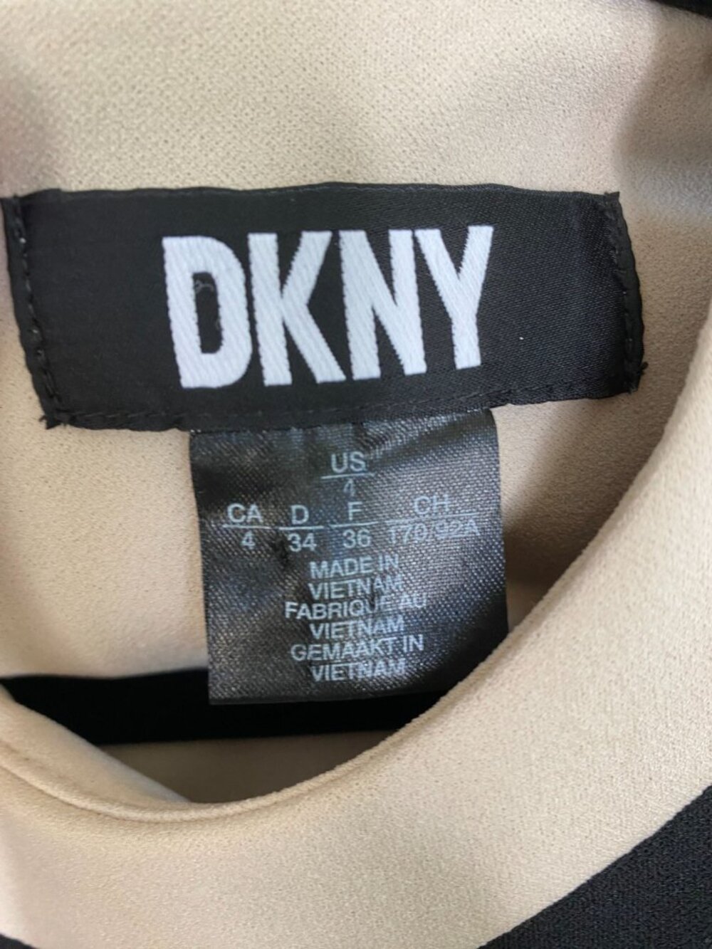 DKNY Black Tan Sleeveless Colorblock A-Line Dress Size 4 Polyester Mini - Picture 4 of 7